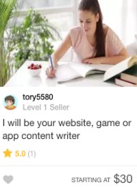 fiverr game app writer gig