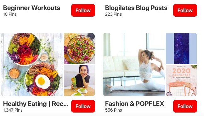 Example of Pinterest board names and categories