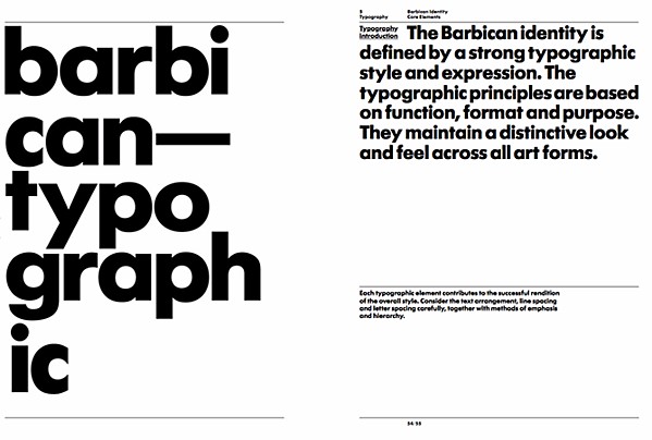 Typography guidelines in the style guide of Barbican art and learning centre