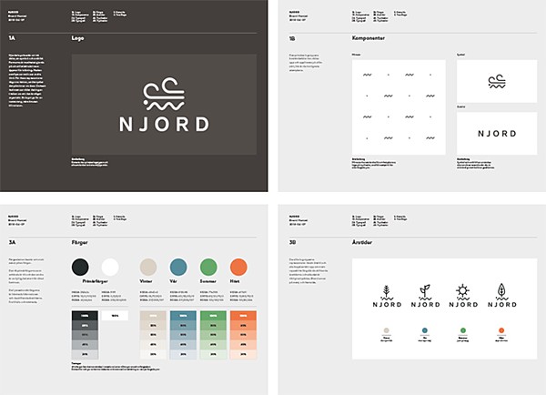 Brand style guide for NJORD with black and white logo and color palette