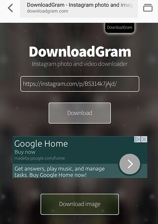 Button to download image from Instagram on DownloadGram