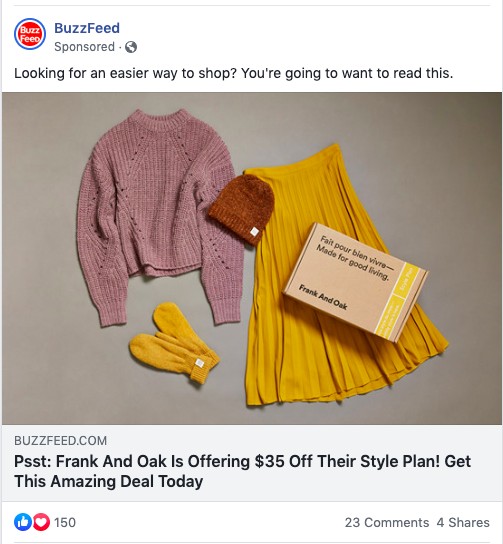 BuzzFeed ad on Facebook