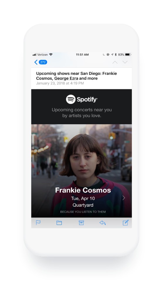 Spotify sends helpful content to their email subscribers.