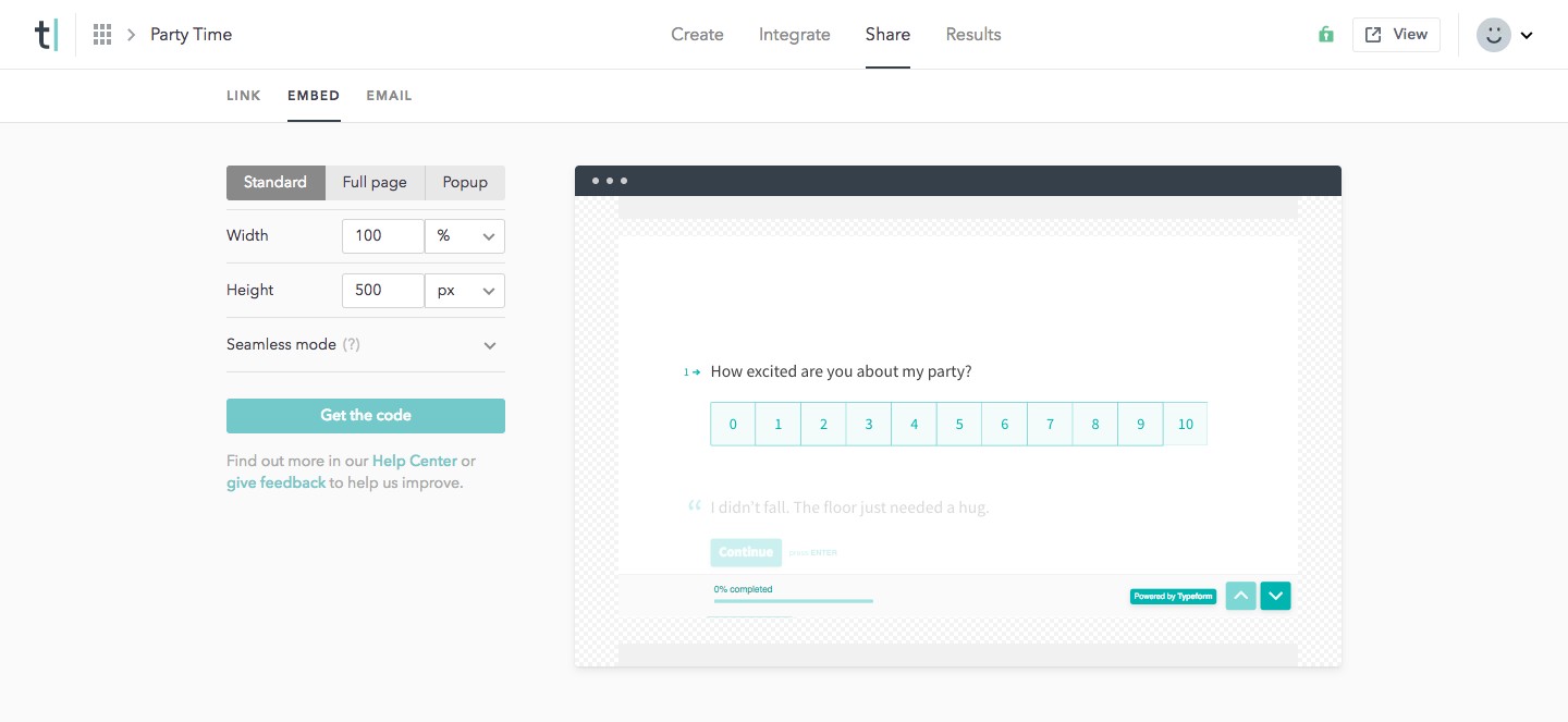 Typeform embeddable form tool