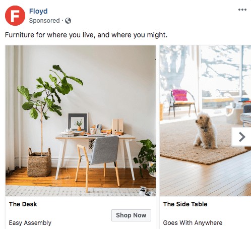 Facebook Carousel ad by Floyd