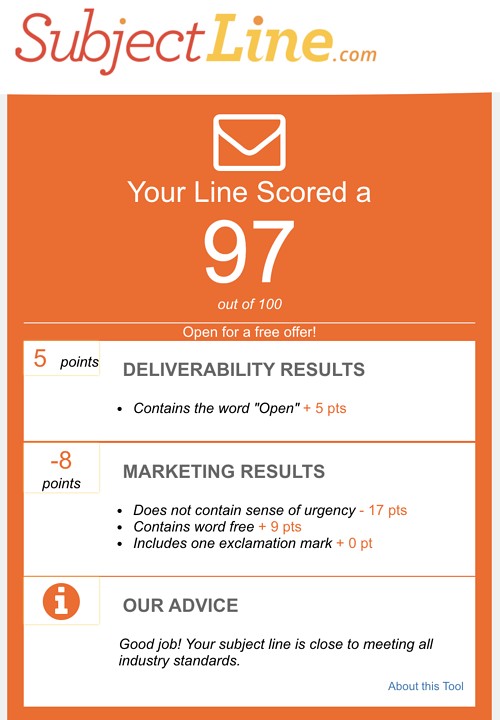 SubjectLine.com subject line scorecard