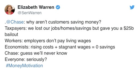 Elizabeth Warren replies to chase fail tweet