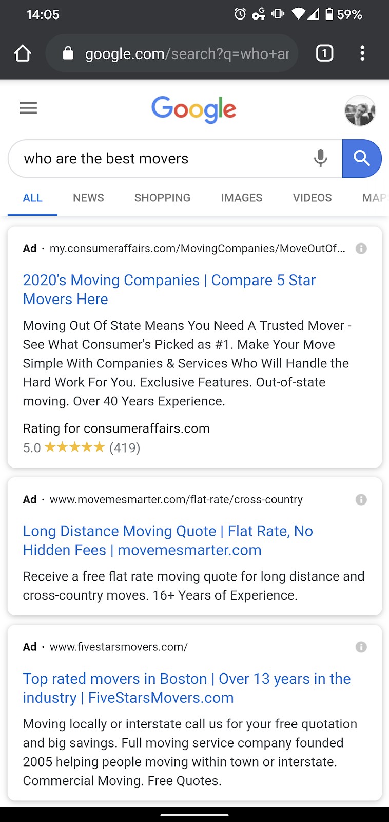 Paid search advertising example.