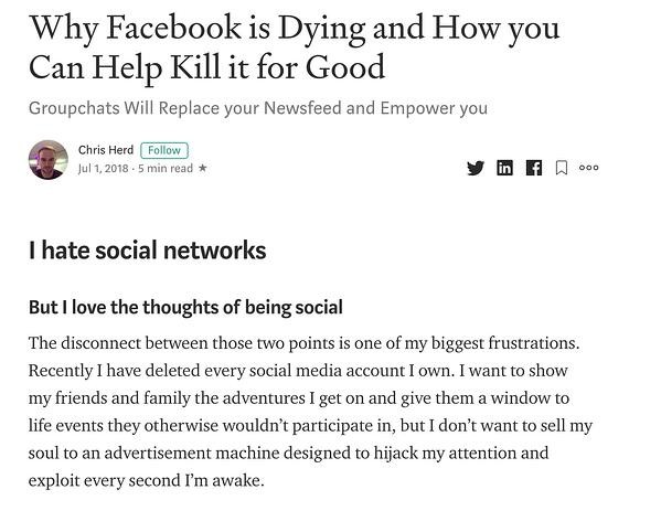 Medium article on why Facebook is dying.