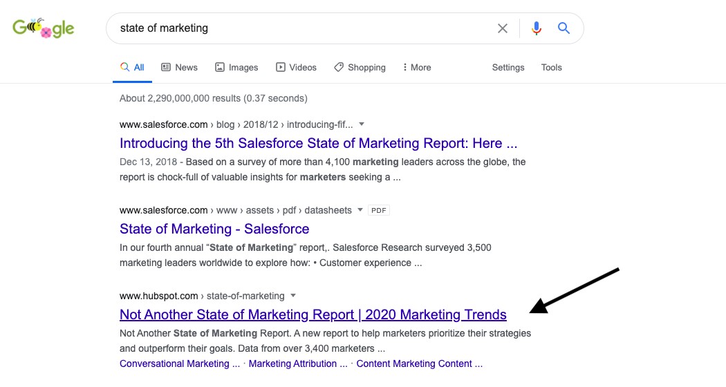 state of marketing search engine results page