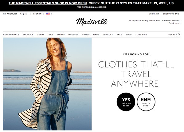 Madewell clothes shopping call to action buttons