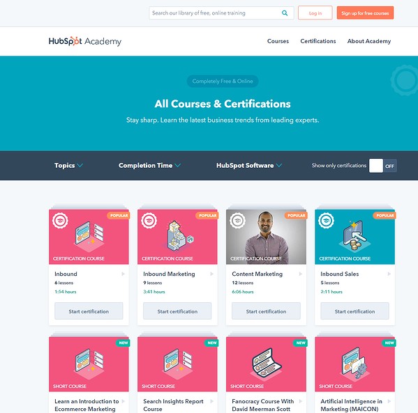 HubSpot Academy courses and certifications.