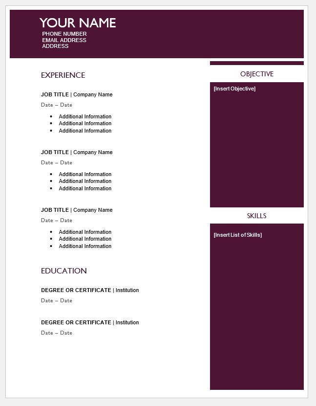 Maroon Sidebar Resume