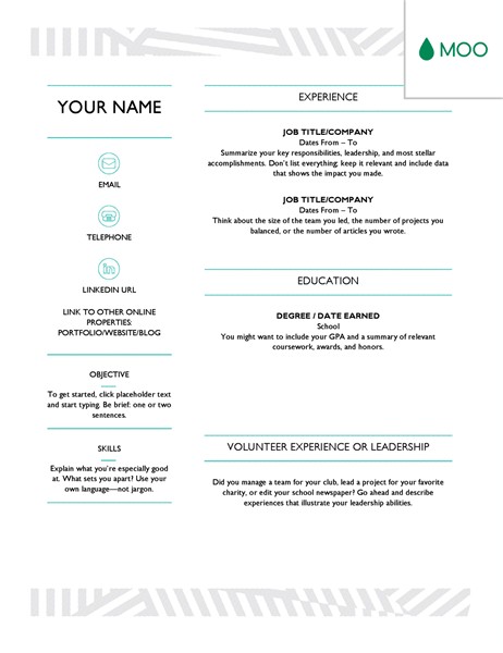 Resume template for MS Word with header and footer design