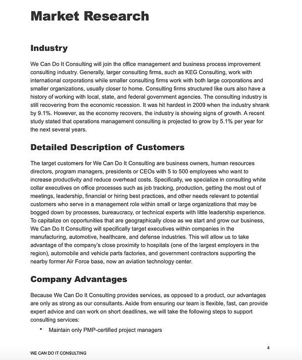 Small Business Administration sample business plan.