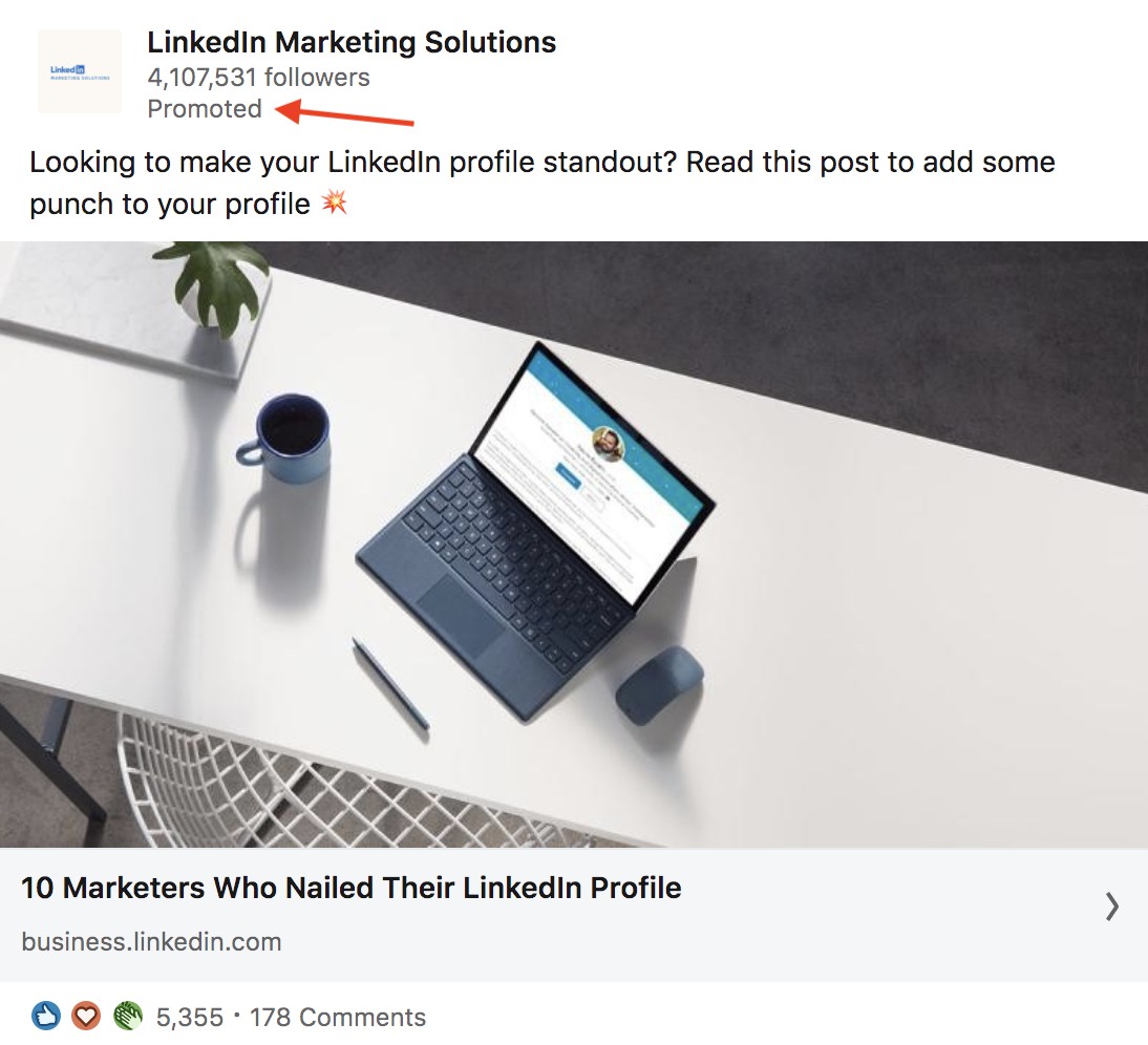 paid advertising example linkedin