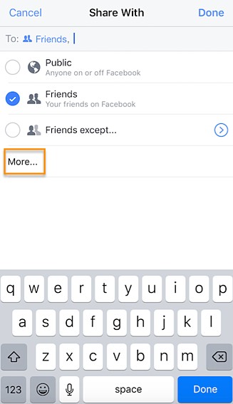 Privacy settings in Facebook Live with "Friends" selected