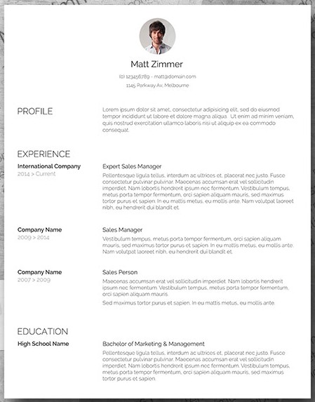 Spick and Span resume template with clean, bold typeface and professional headshot