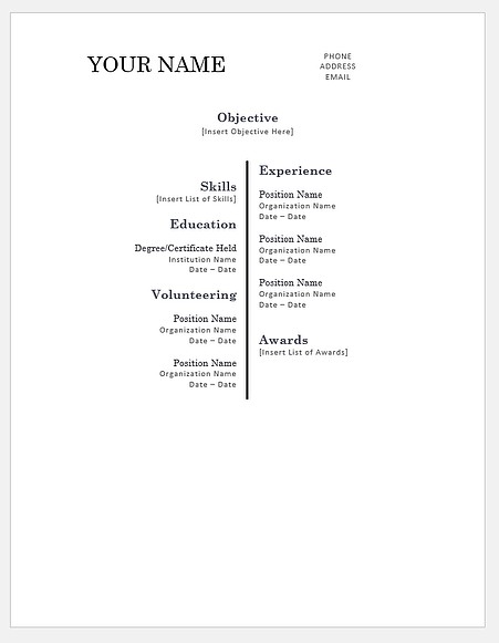 Centered Bar Resume