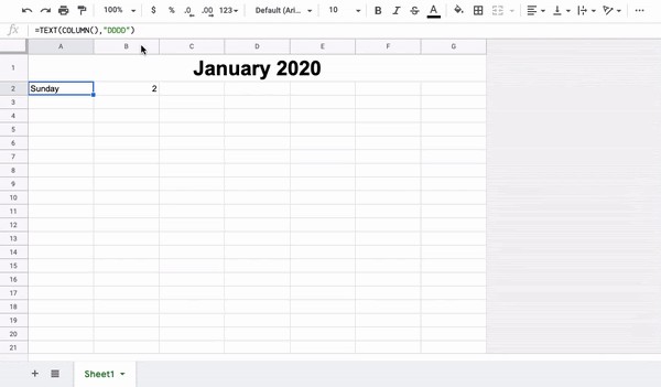 Automatically filling in the Days of the week in Google Sheets