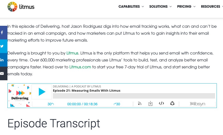 Litmus transcription of a podcast episode as an example of long-form writing.