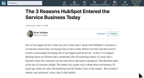 LinkedIn article by Brian Halligan CEO of Hubspot