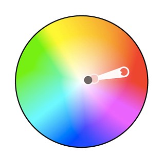 Color wheel with two monochromatic colors plotted along the red hue