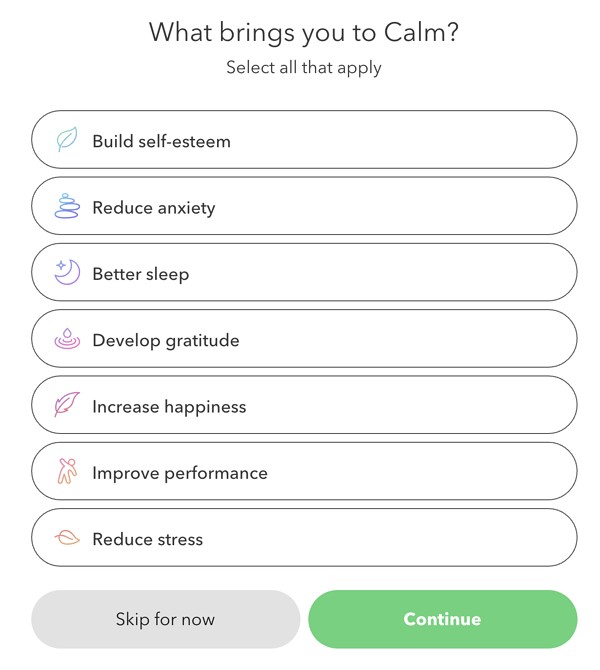 Calm app information form