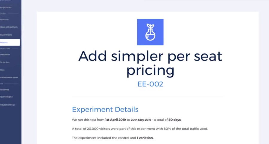 Example of Effective Experiment's dashboard. 