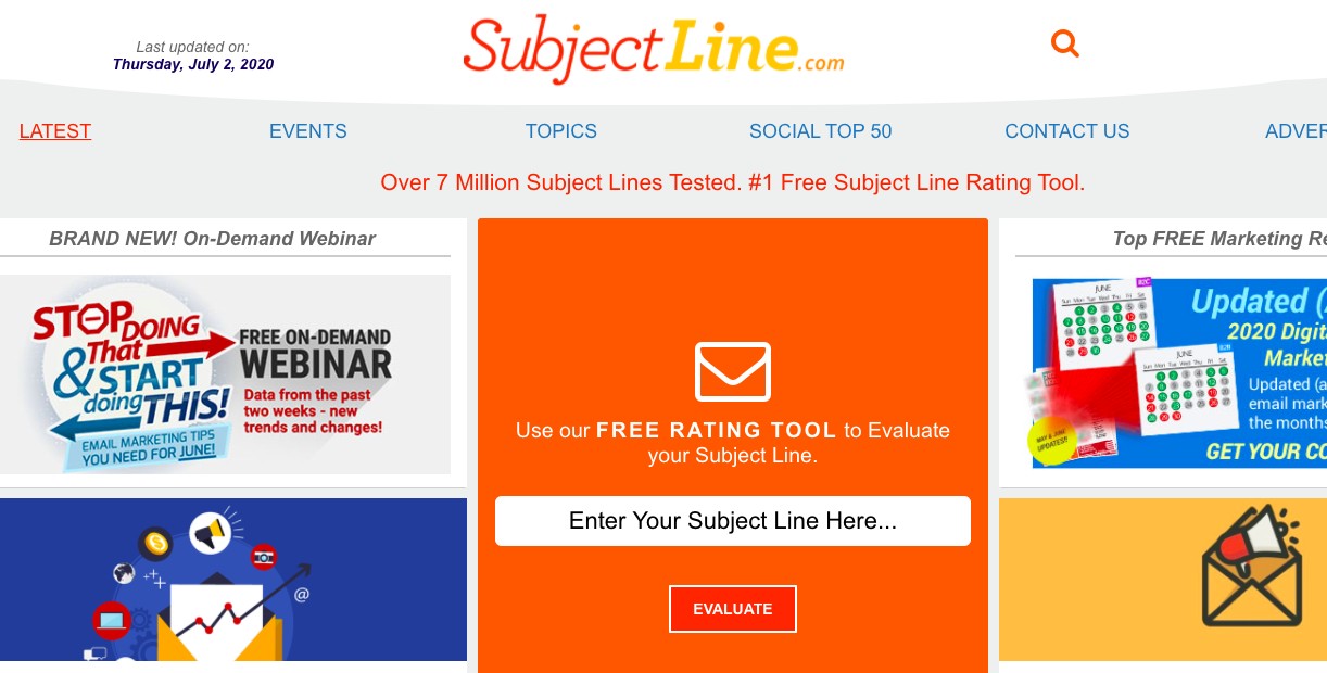 SubjectLine.com's homepage and tool.