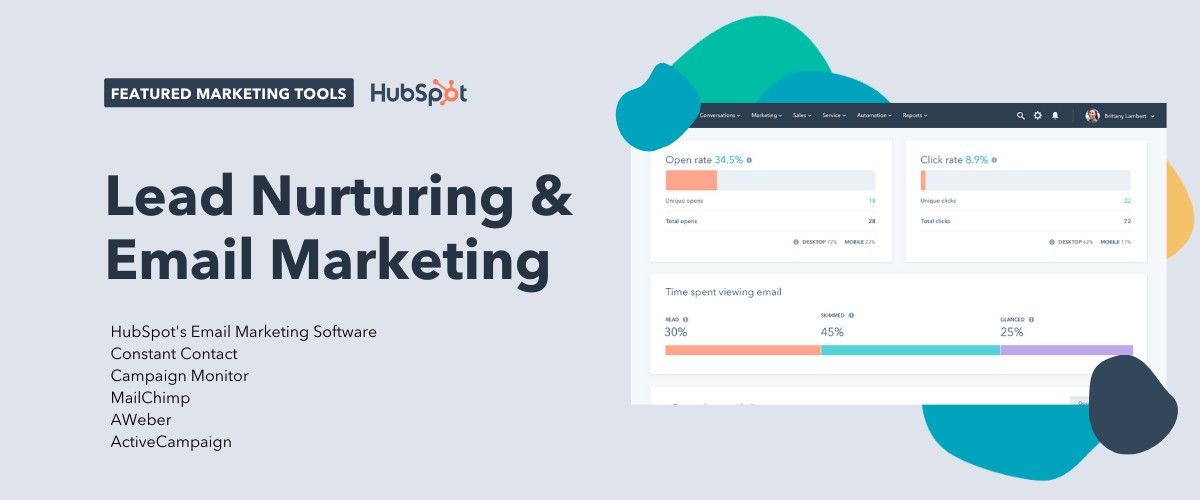 lead nurturing and email marketing tools, including hubspot's email marketing software, constant contact, campaign monitor, mailchimp, aweber, and activecampaign