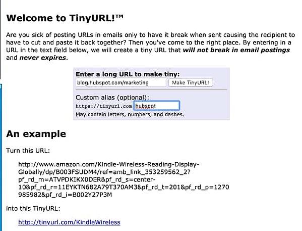 TinyURL Link shortening page