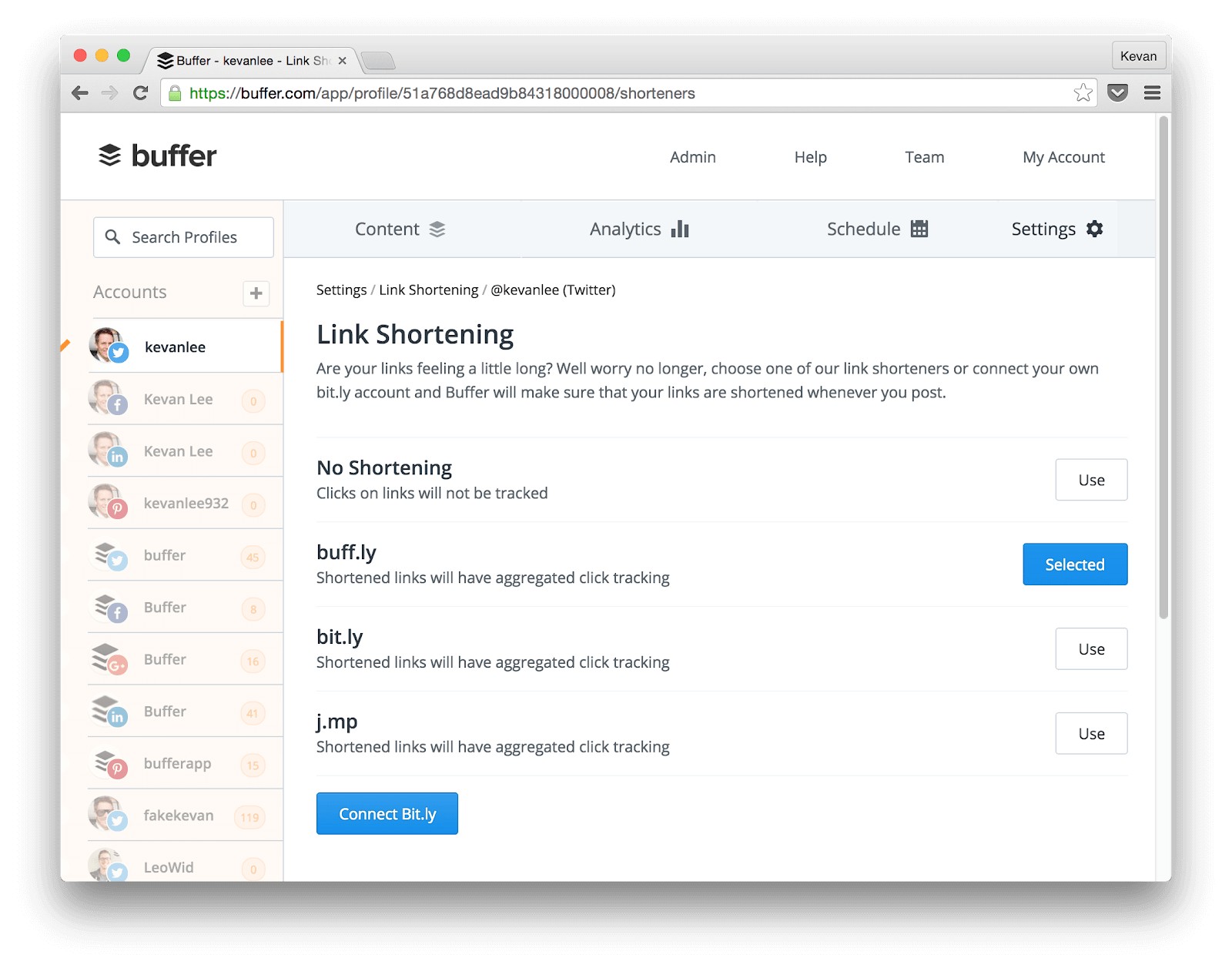 Buffer's link shortening page