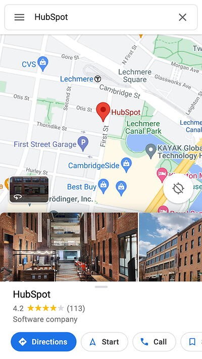 mobile website design: google map search result