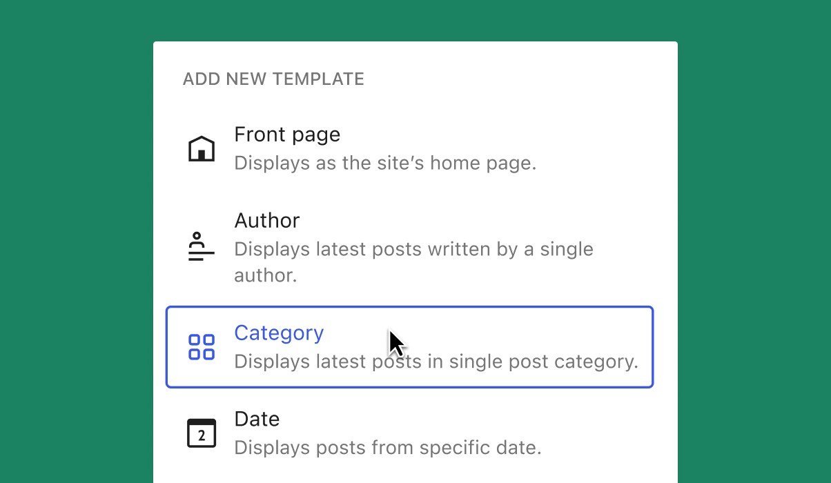Popover listing available templates