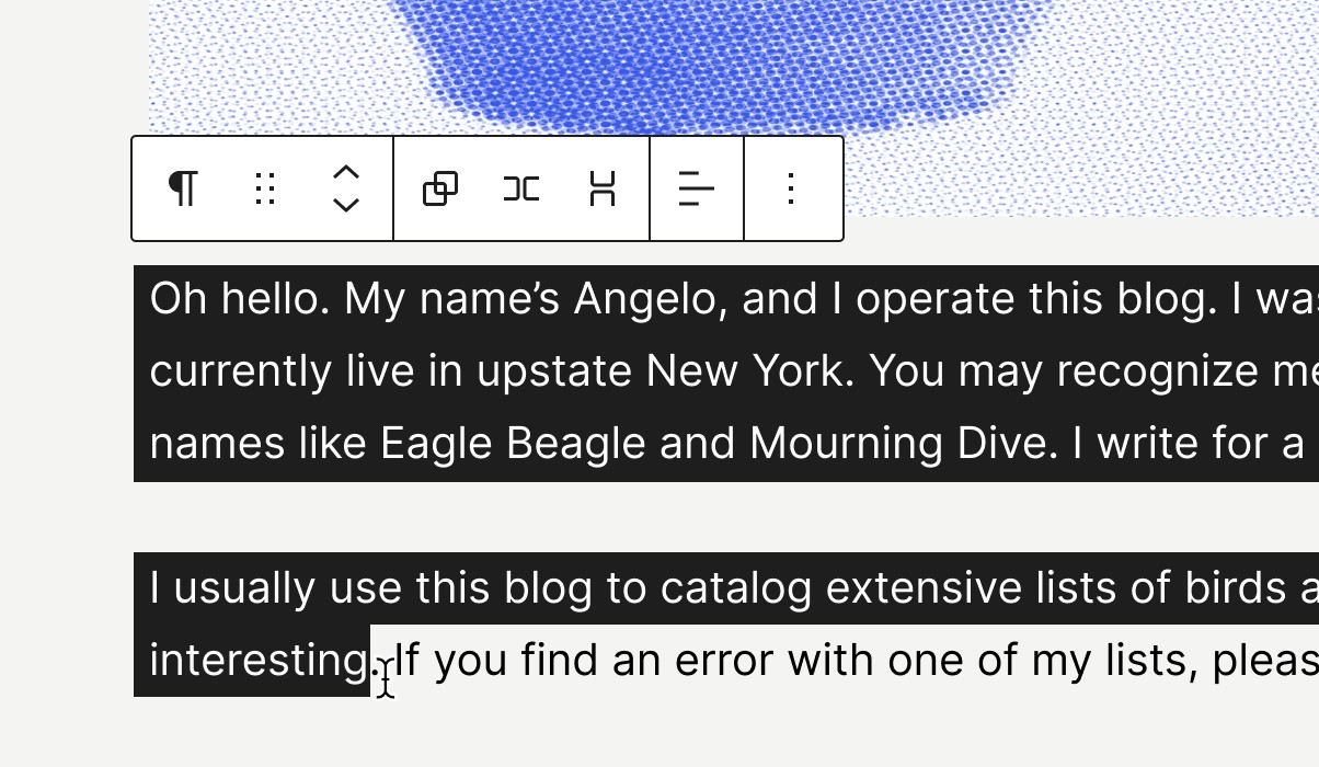 Selecting multiple lines of text from two blocks