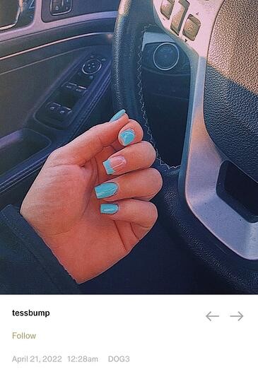 A VSCO image post from Tess Bump showing her painted nails while sitting in a car