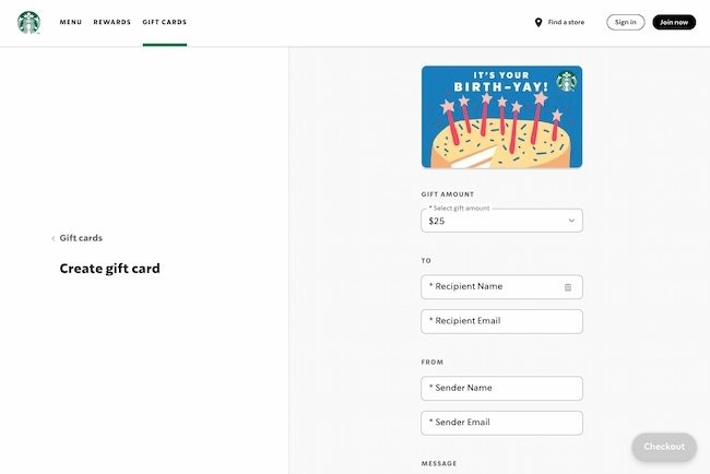 Web forms examples: Starbucks