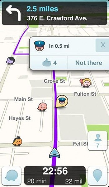 Waze, a crowdsourced traffic app.