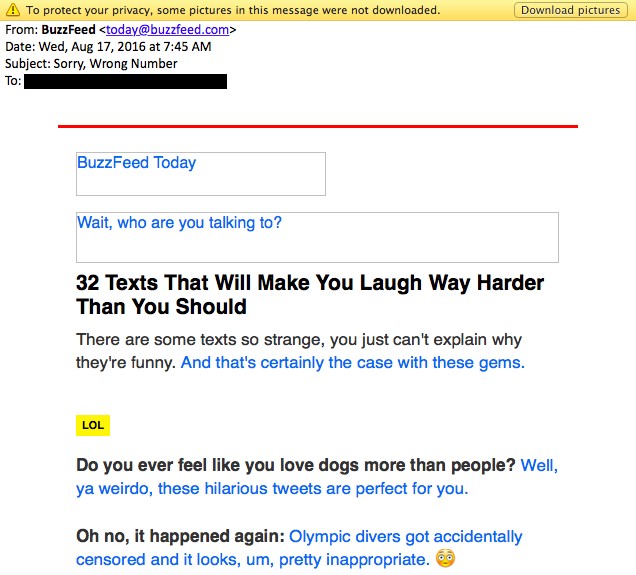 BuzzFeed email without images.