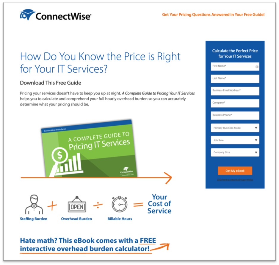 ConnectWise landing page example