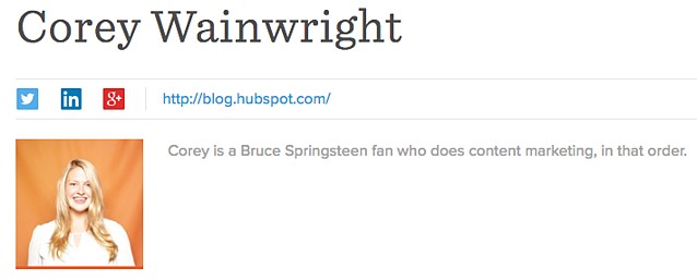 Corey Wrainwright's professional bio as a blog byline for HubSpot
