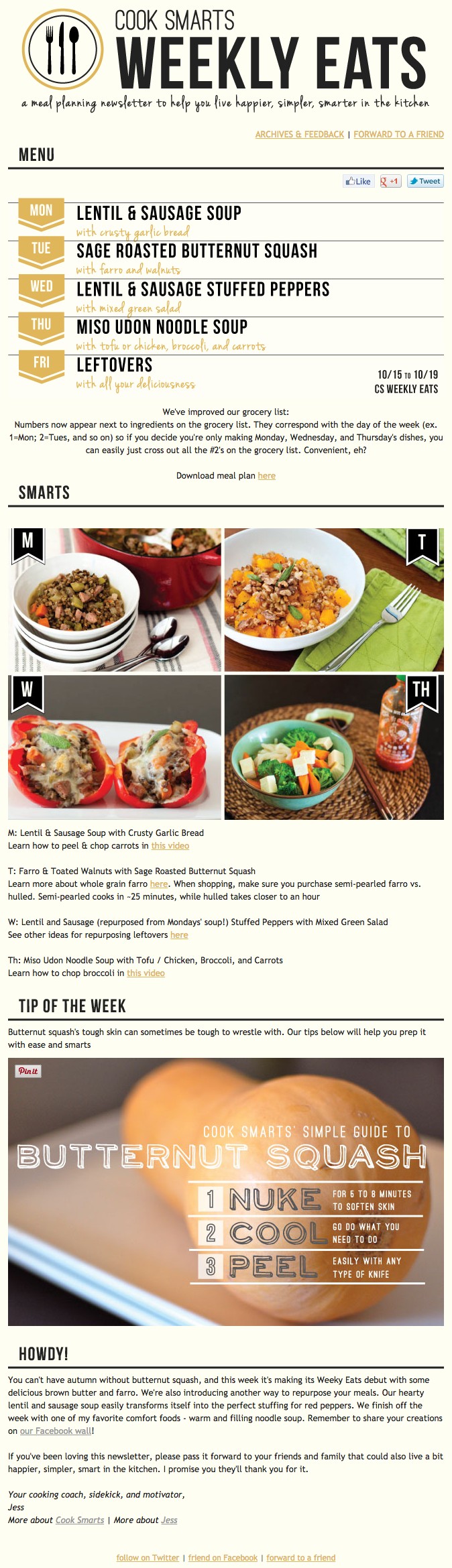 Email marketing campaign example by Cook Smarts on Weekly Eats