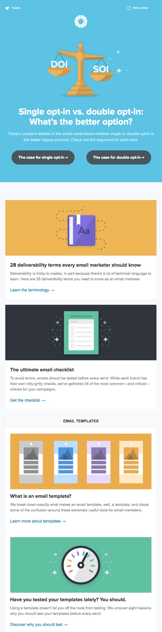 Email newsletter example design with blogs and templates by Litmus