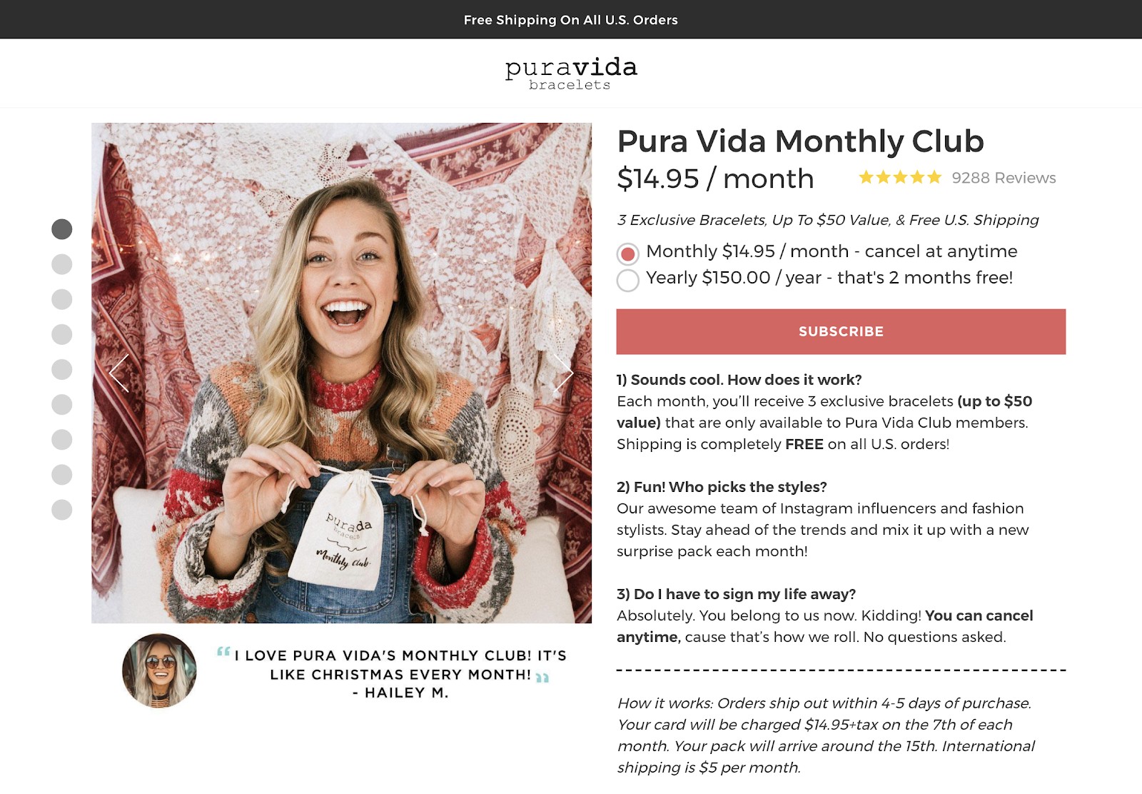 pura vida monthly club offer example social media engagement strategy