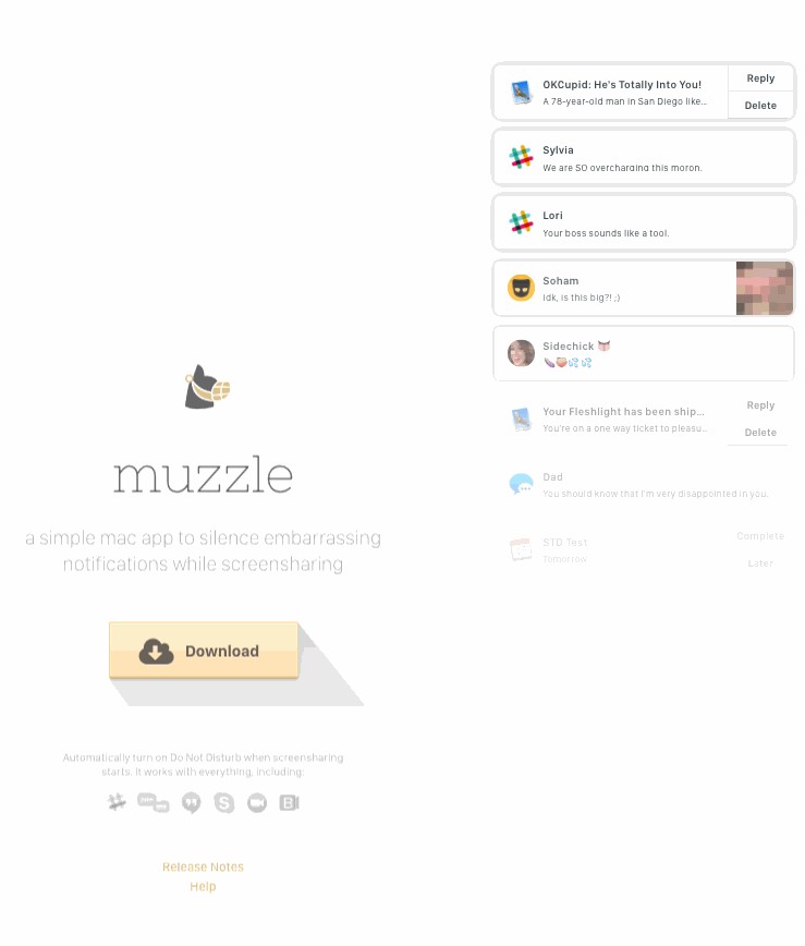 Muzzle sign-up landing page with yellow download button