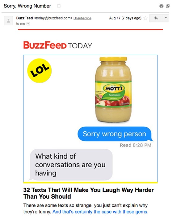 Email marketing campaign example by BuzzFeed Today