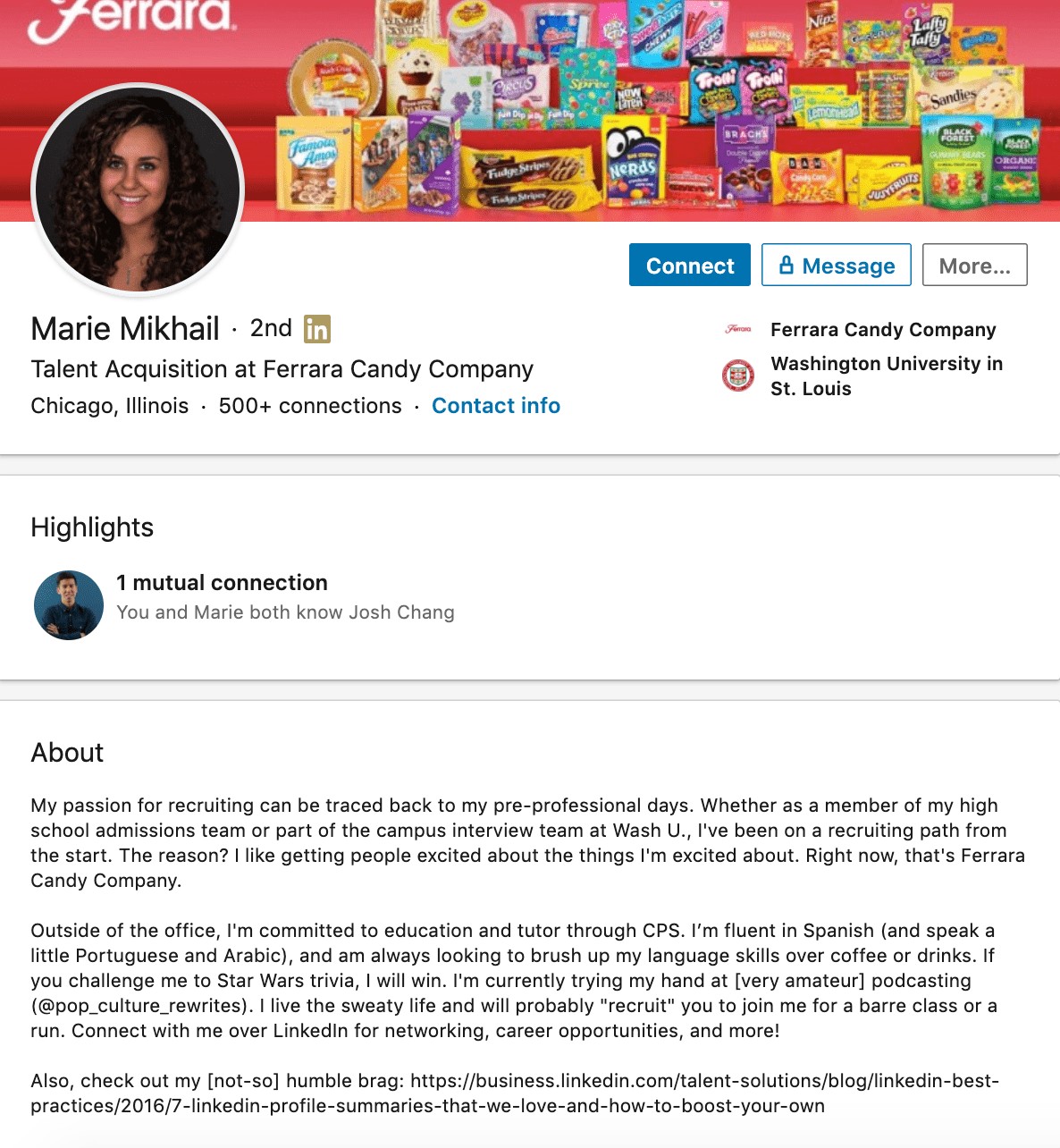 Marie Mikhail's professional bio on LinkedIn