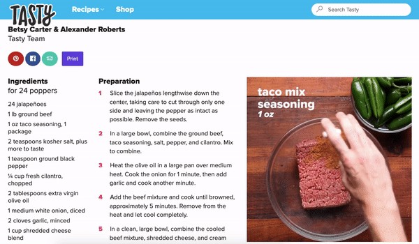 How Tasty's site embeds videos on recipes.