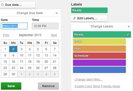 Trello labels used to show calendar status